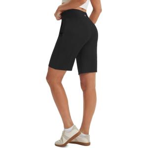 imagebaleaf 9 Womens Bermuda Shorts Knee Length High Waisted Long Shorts with Pockets Golf Walking Athletic Running CasualBlack