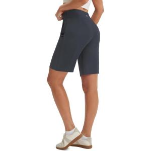 imagebaleaf 9 Womens Bermuda Shorts Knee Length High Waisted Long Shorts with Pockets Golf Walking Athletic Running CasualDark Gray