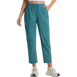 imagebaleaf Womens 26 Travel Pants with Zipper Pockets Petite Ankle Slacks Lightweight Stretch Quick Dry Cargo Summer CoolDark Green