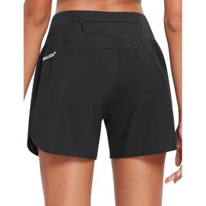 imagebaleaf Womens 5 Workout Shorts Gym Running Shorts Athletic with Liner High Waistband Quick Dry Sports Zipper PocketsBlack