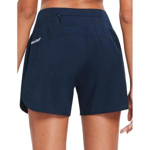 imagebaleaf Womens 5 Workout Shorts Gym Running Shorts Athletic with Liner High Waistband Quick Dry Sports Zipper PocketsNavy