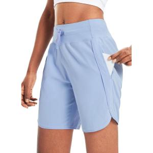 imagebaleaf Womens 7 Athletic Long Running Shorts Workout Gym Quick Dry Hiking Shorts High Waisted Zipper PocketBlue