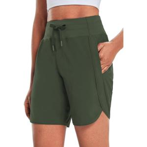 imagebaleaf Womens 7 Athletic Long Running Shorts Workout Gym Quick Dry Hiking Shorts High Waisted Zipper PocketDark Green