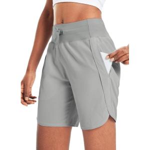 imagebaleaf Womens 7 Athletic Long Running Shorts Workout Gym Quick Dry Hiking Shorts High Waisted Zipper PocketGrey