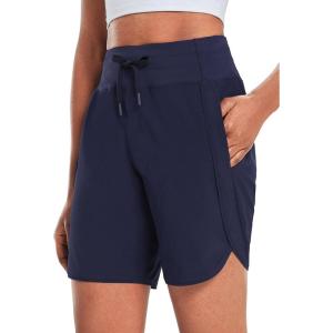 imagebaleaf Womens 7 Athletic Long Running Shorts Workout Gym Quick Dry Hiking Shorts High Waisted Zipper PocketNavy