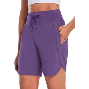 imagebaleaf Womens 7 Athletic Long Running Shorts Workout Gym Quick Dry Hiking Shorts High Waisted Zipper PocketPurple