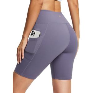 imagebaleaf Womens 8 5 3 Biker Shorts High Waist Yoga Workout Gym Running Volleyball Spandex Shorts with PocketsLight Purplesofter