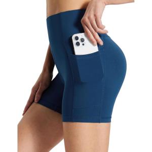 imagebaleaf Womens 8 5 3 Biker Shorts High Waist Yoga Workout Gym Running Volleyball Spandex Shorts with PocketsNavy Bluestretchierlycra