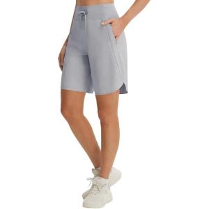 imagebaleaf Womens 9 Bermuda Knee Length Athletic Running Long Shorts with Pockets Quick Dry Shorts High Waisted UPF 50Gray