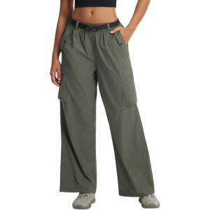 imagebaleaf Womens Lightweight Pants Quick Dry Wide Leg Hiking Water Resistant with 4 Pockets Travel Baggy Parachute Cargo PantArmy Green