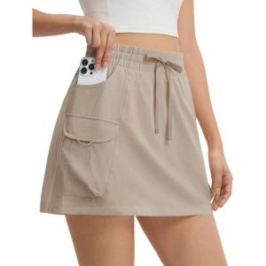 imagebaleaf Skorts for Women with Pockets Athletic Skort High Waisted Hiking Cargo Golf Travel Skirts Water Resistant UPF 50Khaki