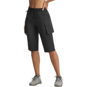 imagebaleaf Womens 15 Long Shorts with 7 Pockets Knee Length Hiking Bermuda Shorts Lightweight Quick Dry Cargo CaprisBlack