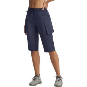 imagebaleaf Womens 15 Long Shorts with 7 Pockets Knee Length Hiking Bermuda Shorts Lightweight Quick Dry Cargo CaprisNavy Blue