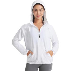 imagebaleaf Womens Sun Jackets No Insert Lightweight Hiking Hoodie UPF 50 Workout Mosquito Clothes Long Sleeve UV with 2 PocketsWhite