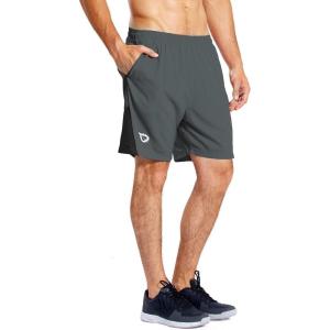 imagebaleaf Mens 7 Running Shorts with Mesh Liner Zipper Pocket for Athletic Workout GymGray