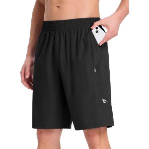 imagebaleaf Mens Athletic Running Shorts 9 Quick Dry Workout Shorts Lightweight Sports Gym Shorts with Zipper PocketsBlack