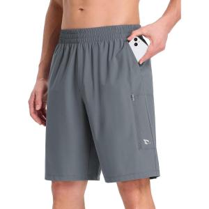 imagebaleaf Mens Athletic Running Shorts 9 Quick Dry Workout Shorts Lightweight Sports Gym Shorts with Zipper PocketsDark Gray