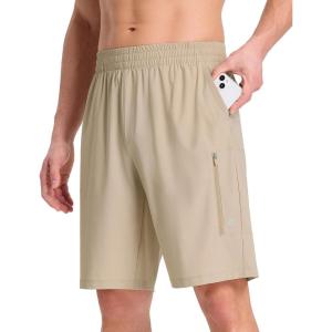 imagebaleaf Mens Athletic Running Shorts 9 Quick Dry Workout Shorts Lightweight Sports Gym Shorts with Zipper PocketsKhaki