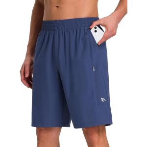 imagebaleaf Mens Athletic Running Shorts 9 Quick Dry Workout Shorts Lightweight Sports Gym Shorts with Zipper PocketsNavy Blue