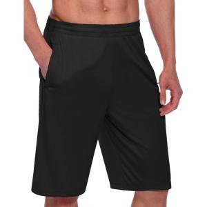 imagebaleaf Mens Basketball Shorts Long with Zipper Pockets Quick Dry Workout Training Drawstrings 11Black