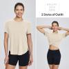 imagebaleaf Womens Short Sleeve Workout Shirts Tops Athletic Yoga Running Shirts Loose Fit with Side Slits Quick Dry TShirtsHeather Khaki