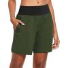 imagebaleaf Womens 7 Long Running Athletic Shorts with Liner High Waist Workout Gym Quick Dry Soft Split Leg Zipper PocketArmy Green