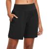 imagebaleaf Womens 7 Long Running Athletic Shorts with Liner High Waist Workout Gym Quick Dry Soft Split Leg Zipper PocketBlack