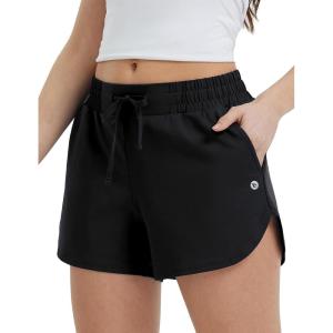 imagebaleaf Womens 35 Running Shorts Quick Dry with Zipper Pocket Liner Shorts Gym WorkoutBlack
