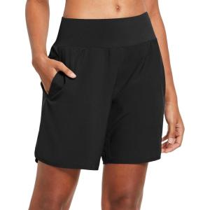 imagebaleaf Womens 7 Long Running Athletic Shorts with Liner High Waist Workout Gym Quick Dry Soft Split Leg Zipper PocketBlack