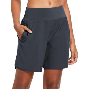 imagebaleaf Womens 7 Long Running Athletic Shorts with Liner High Waist Workout Gym Quick Dry Soft Split Leg Zipper PocketGrey
