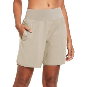 imagebaleaf Womens 7 Long Running Athletic Shorts with Liner High Waist Workout Gym Quick Dry Soft Split Leg Zipper PocketKhaki