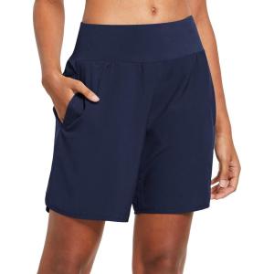 imagebaleaf Womens 7 Long Running Athletic Shorts with Liner High Waist Workout Gym Quick Dry Soft Split Leg Zipper PocketNavy