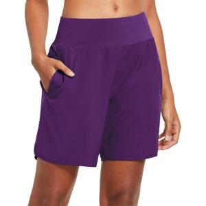 imagebaleaf Womens 7 Long Running Athletic Shorts with Liner High Waist Workout Gym Quick Dry Soft Split Leg Zipper PocketPurple