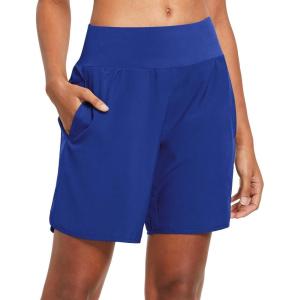 imagebaleaf Womens 7 Long Running Athletic Shorts with Liner High Waist Workout Gym Quick Dry Soft Split Leg Zipper PocketRoyal Blue