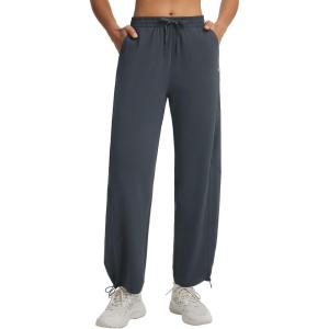 imagebaleaf Womens Barrel Pants with Pockets Drawstring Athletic Quick Dry Adjustable Cuff Wide Leg Tapered Fit Casual SweatpantsDark Gray