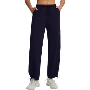 imagebaleaf Womens Barrel Pants with Pockets Drawstring Athletic Quick Dry Adjustable Cuff Wide Leg Tapered Fit Casual SweatpantsNavy Blue