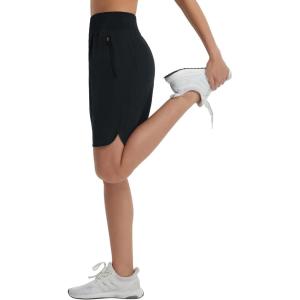 imagebaleaf Womens Bermuda Long Shorts 9 Knee Length Athletic Running Shorts with Zip Pockets Stretch Loose Summer UPF 50Black