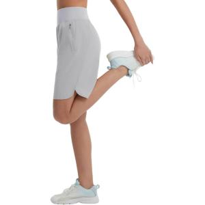 imagebaleaf Womens Bermuda Long Shorts 9 Knee Length Athletic Running Shorts with Zip Pockets Stretch Loose Summer UPF 50Gray