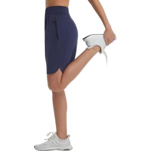 imagebaleaf Womens Bermuda Long Shorts 9 Knee Length Athletic Running Shorts with Zip Pockets Stretch Loose Summer UPF 50Navy Blue