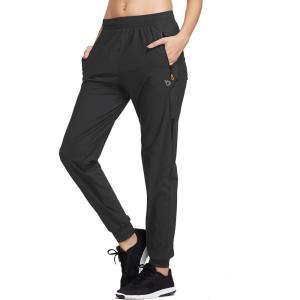 imagebaleaf Womens Joggers Running Pants Quick Dry Lightweight Workout with Zipper Pockets Drawstring Hiking Travel GymBlackpants