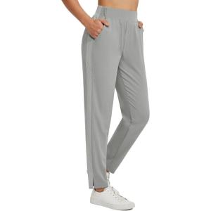imagebaleaf Womens Pants with Zipper Pockets Stretch Golf Pants High Waist Travel Athletic Work Casual UPF50Grey