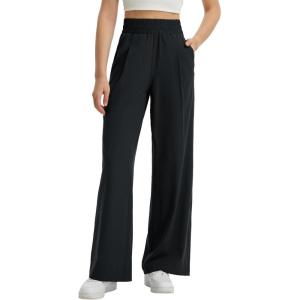 imagebaleaf Womens Track Pants Lightweight Athletic Travel Wide Leg Pants with Pockets 30 Work Lounge Loose Fit UPF50Black