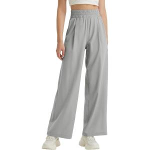 imagebaleaf Womens Track Pants Lightweight Athletic Travel Wide Leg Pants with Pockets 30 Work Lounge Loose Fit UPF50Gray