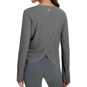 imagebaleaf Womens Running Sun Shirts Long Sleeve UPF 50 Workout Tops UV Athletic Split Back Quick Dry LightweightDark Gray