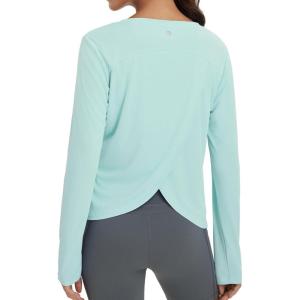 imagebaleaf Womens Running Sun Shirts Long Sleeve UPF 50 Workout Tops UV Athletic Split Back Quick Dry LightweightLight Green