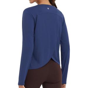 imagebaleaf Womens Running Sun Shirts Long Sleeve UPF 50 Workout Tops UV Athletic Split Back Quick Dry LightweightNavy Blue