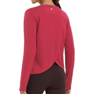 imagebaleaf Womens Running Sun Shirts Long Sleeve UPF 50 Workout Tops UV Athletic Split Back Quick Dry LightweightRed