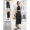 imagebaleaf 22 Wide Leg Pants for Women Capri Sweatpants Pant Cropped Lightweight Quick Dry Petite Pant with Pockets Loose FitBlack