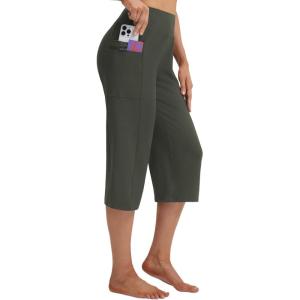 imagebaleaf Capri Pants for Women with Pockets High Waist Yoga Capris Pant Loose Straight Leg for Casual SummerArmy Green