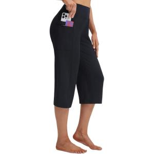 imagebaleaf Capri Pants for Women with Pockets High Waist Yoga Capris Pant Loose Straight Leg for Casual SummerBlack
